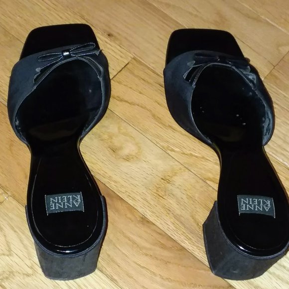 ANNE KLEIN Amuse Sandals 7.5 1/2 M Black Wedge - Picture 3 of 8